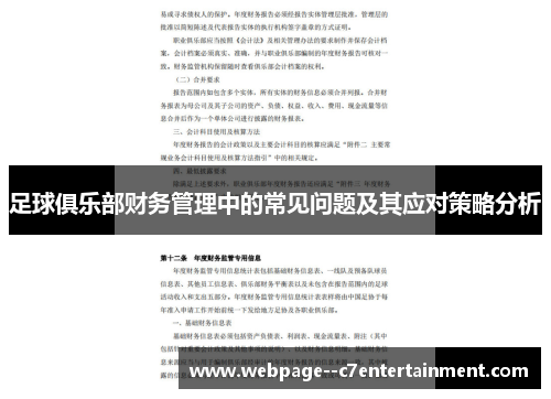 足球俱乐部财务管理中的常见问题及其应对策略分析 足球俱乐部财务管理中的常见问题及其应对策略分析